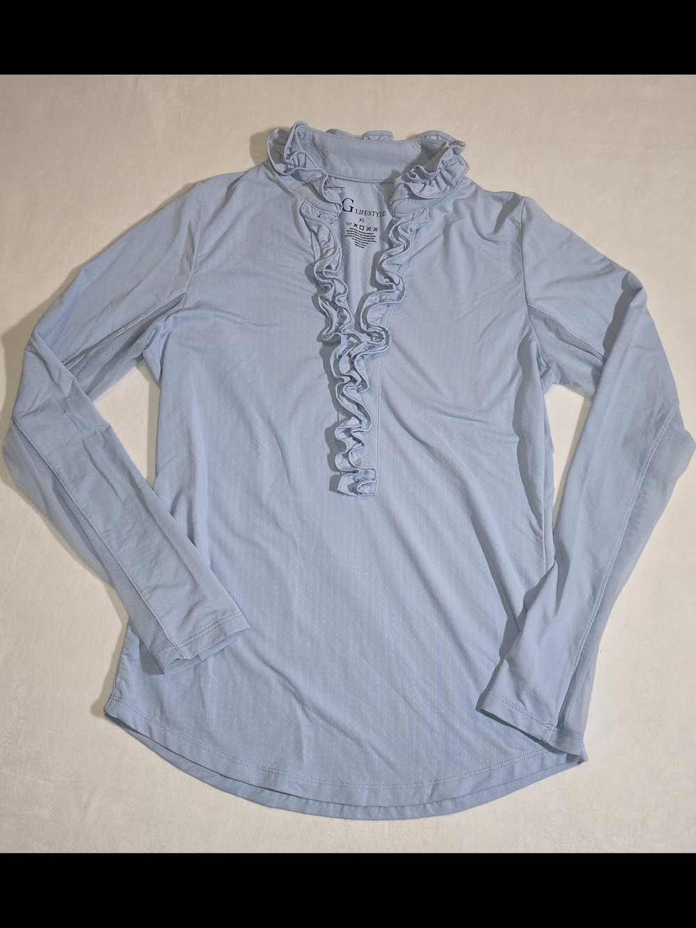 ​G Lifestyle Baby Blue Ruffle Neck Long Sleeve Active Top Sun Protection Size XS
